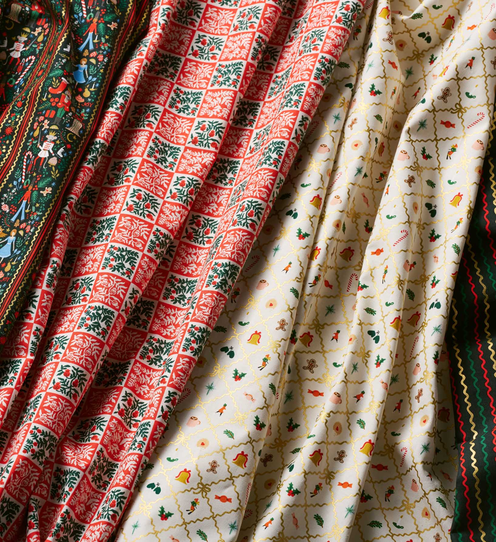 Yuletide Floral Cotton Fabric - Red